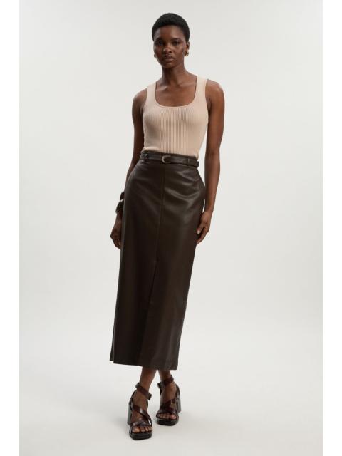 Faux Leather Tailored Midi Pencil Skirt