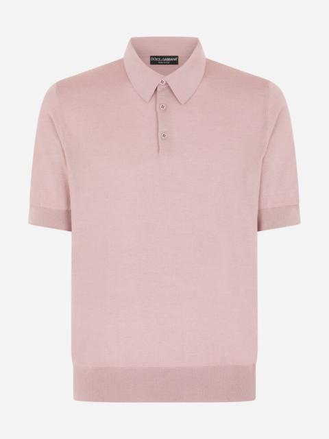 Short-sleeved cashmere and silk polo-shirt