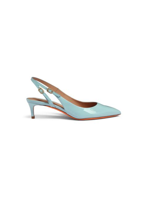 Women's light blue patent leather mid-heel slingback