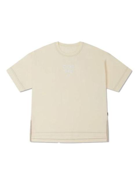 (WMNS) Converse Contrast Stitch Slit Logo T-Shirt 'Beige' 10025874-A02
