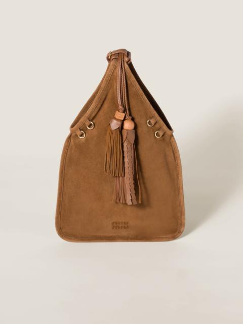 Suede handbag with tassels