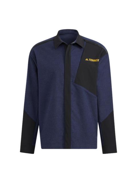 Men's adidas Terrex Voyg Ls s Solid Color Chest Zipper Pocket Detail Long Sleeves Navy Blue Shirt HN