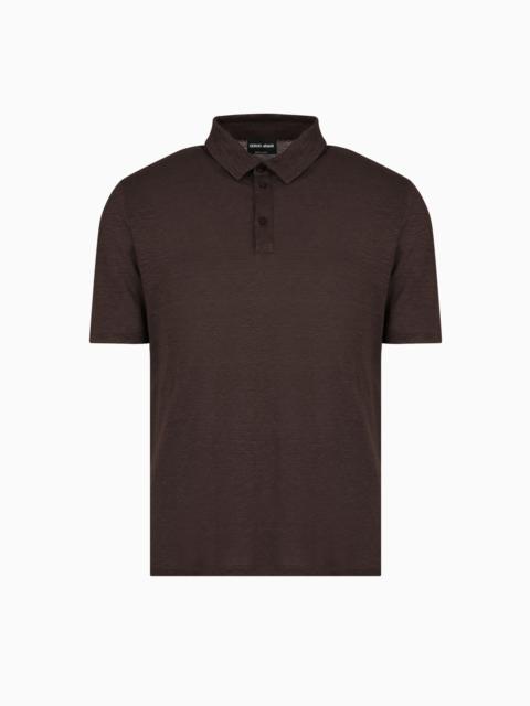 Short-sleeved polo shirt in pure linen jersey