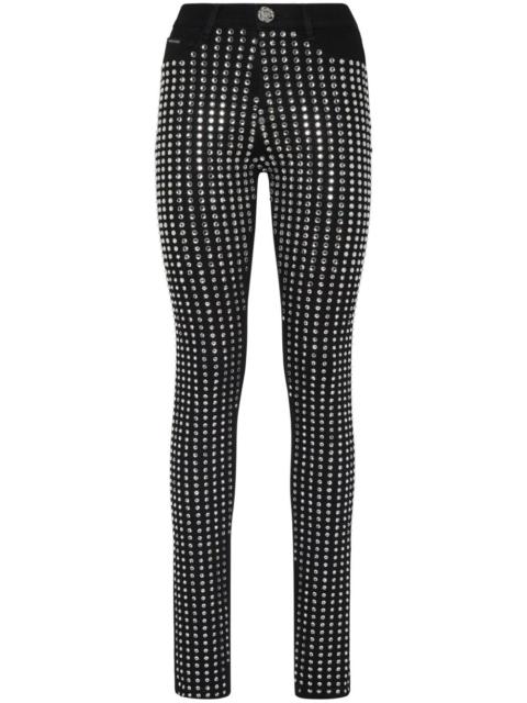 crystal-embellished cotton blend skinny jeans