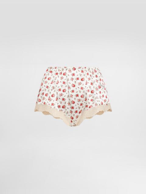 Small rose-print lace and satin briefs