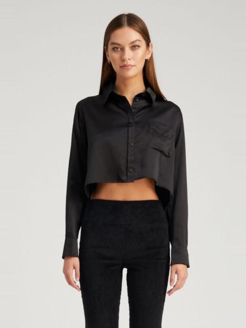 BLACK SILK CROPPED BUTTON DOWN