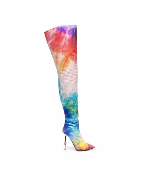 tie-dye print thigh high boots