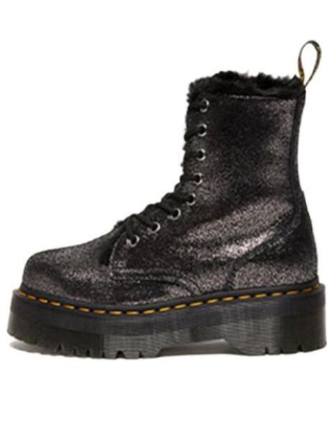 (WMNS) Dr. Martens Jadon Faux Fur-Lined Metallic Leather Platform Boots 'Black' 27955012
