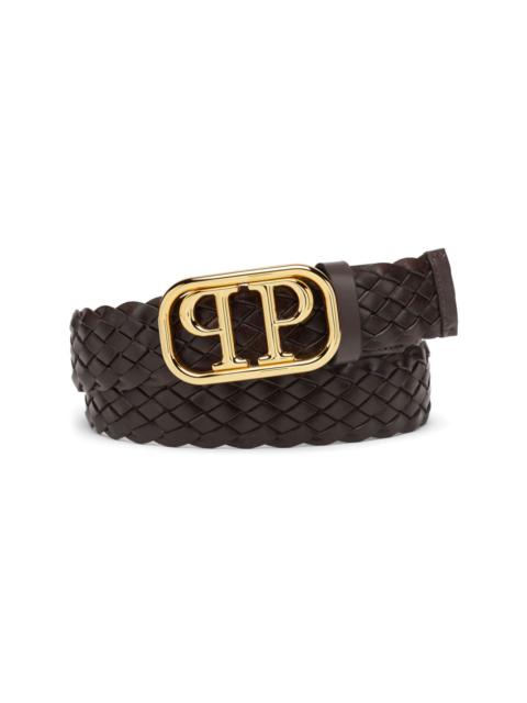 logo buckle leather belt