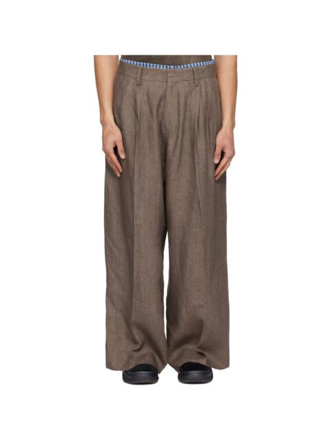 Beige Pleated Suit Trousers