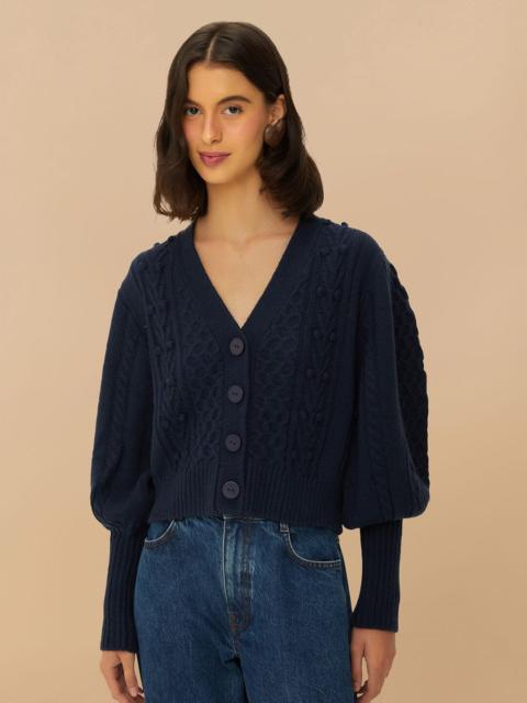 Navy Blue Mixed Stitches Knit Cardigan