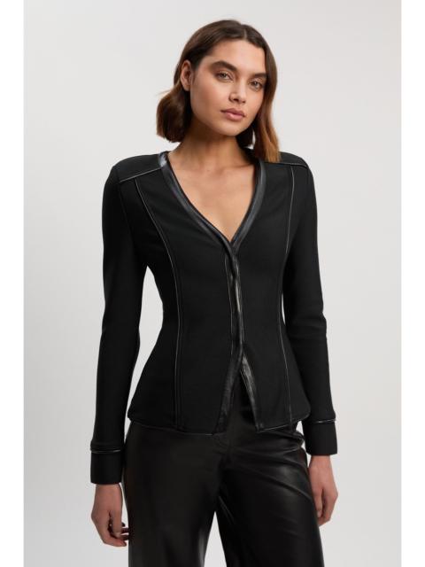 Bandage PU Detail V Neck Top