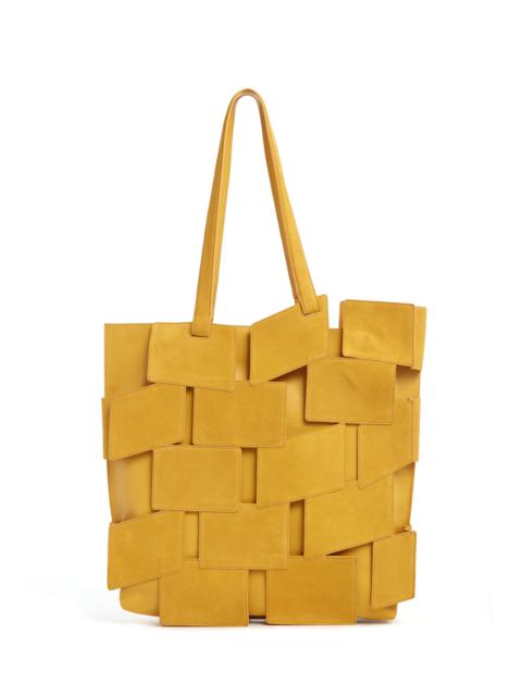 Laquered Tote Bag in Golden Birch Patchwork Suede