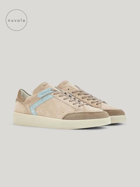 CANALI NUVOLA BEIGE AND GREEN CALFSKIN SUEDE SNEAKERS