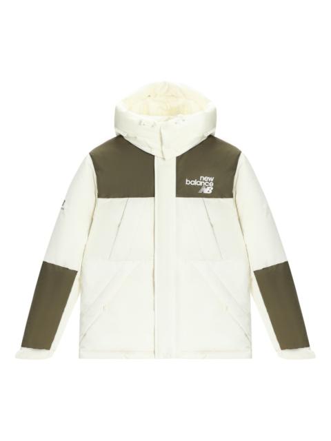 New Balance Windproof Hooded Down Jacket 'White Olive Green' AMJ24377-CIC
