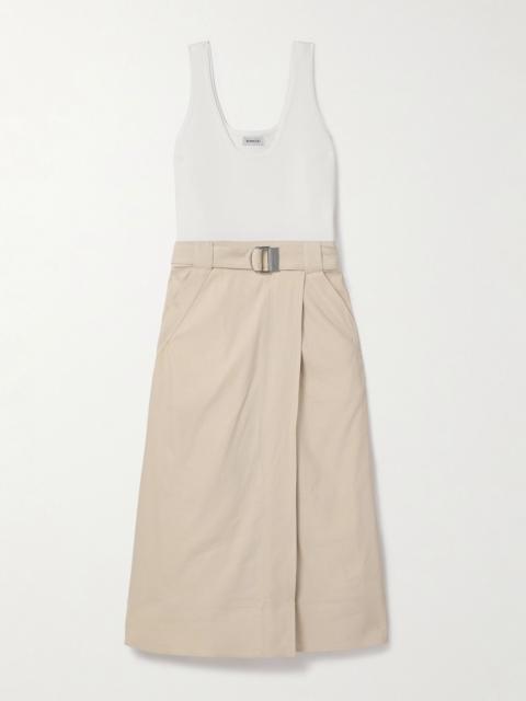 Camden belted linen-blend and stretch-knit midi dress Beige