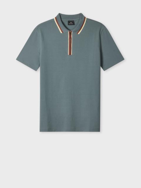 Grey Contrast Tipping Zip Polo Shirt