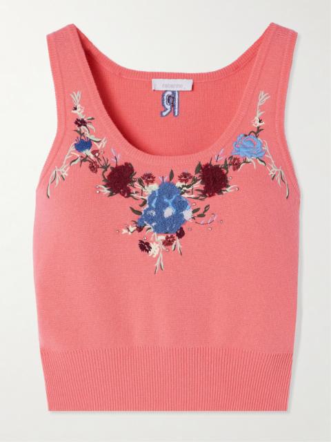 Cropped Embroidered Crystal-embellished Wool And Cashmere-blend Top