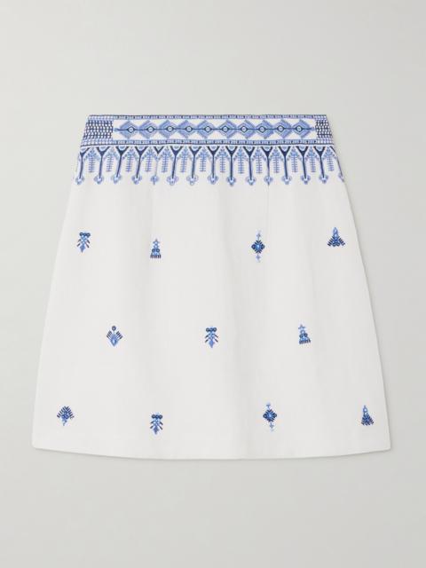 Giuliana Astragal Embroidered Linen And Cotton-blend Mini Skirt