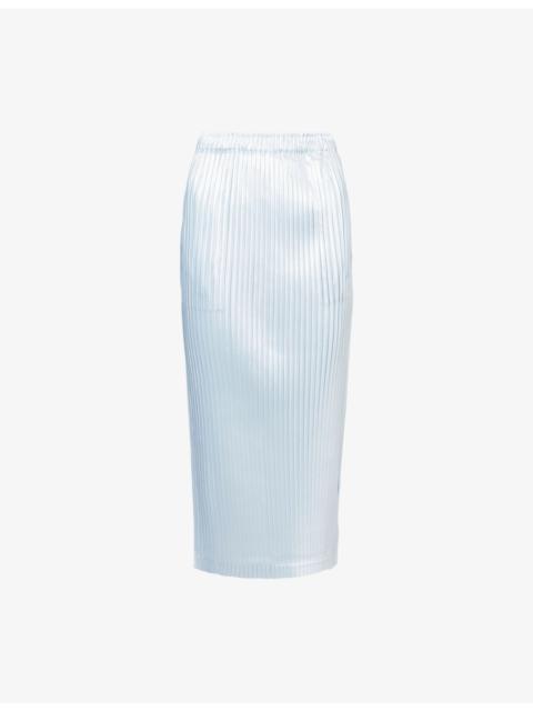 Glossed Metal Pleats Knitted Midi Skirt