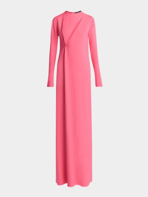 Slash Cutout Long-Sleeve Double Georgette Gown