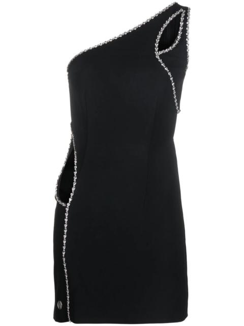 crystal embellished asymmetrical mini dress
