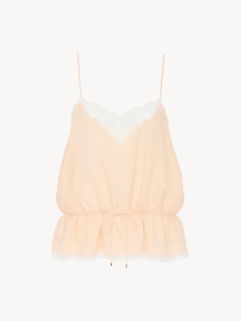 DRAWSTRING CAMISOLE TOP IN SILK JACQUARD & LACE
