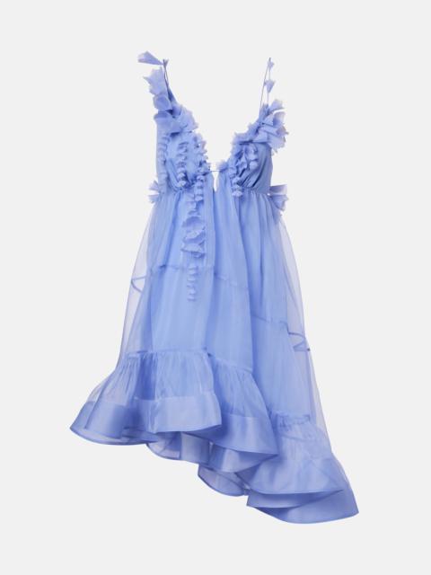 Como asymmetric floral-appliqué silk minidress