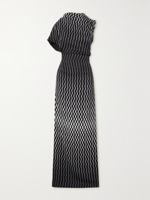 June Asymmetric Printed Wool-blend Twill Maxi Dress