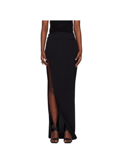 Black Hollywood Cocoon Crepe Slit Maxi Skirt
