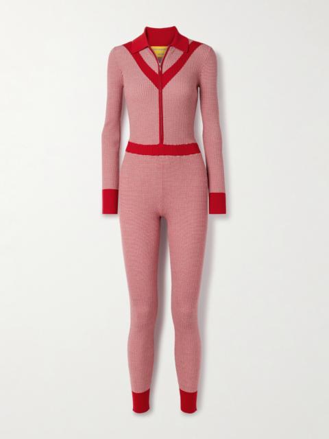 Speed Skate Ribbed Striped Merino Wool-blend Jumpsuit