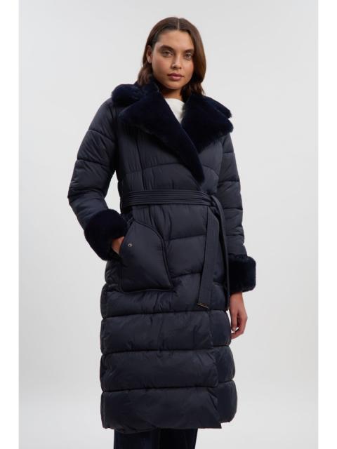 Faux Fur Lined Belted Longline Puffer Coat