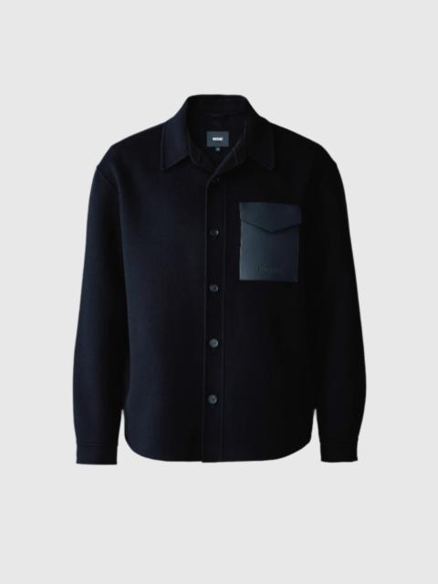 EMMANUEL Double-face wool overshirt with leather patch pocket