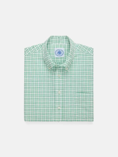 GREEN CHECK COTTON/LINEN SHORT SLEEVE SPORT SHIRT - CLASSIC FIT