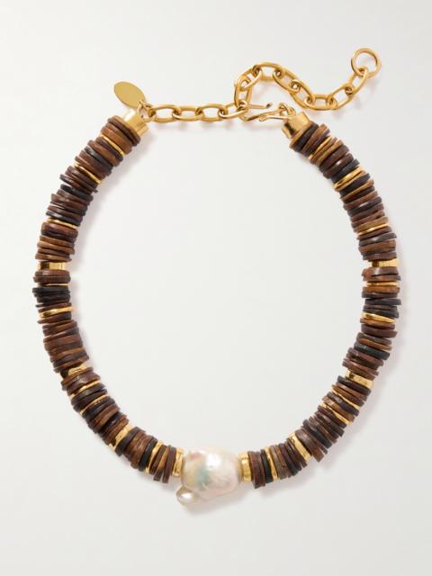 Bilbao Gold-plated, Bone And Pearl Necklace