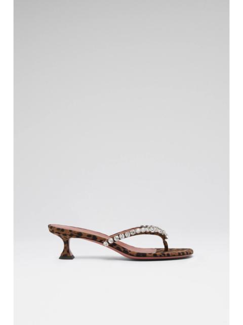 GIGI THONG SANDAL 45 LEOPARD PRINTED SUEDE AND WHITE CRYSTALS