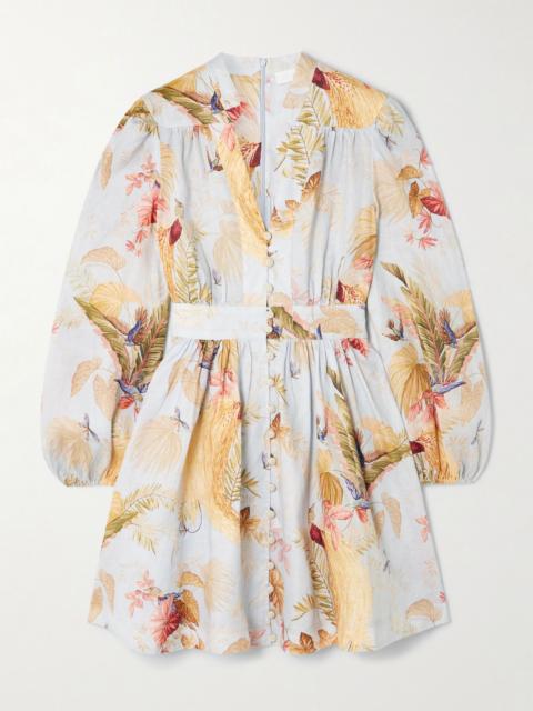 Ascension floral-print linen mini dress White
