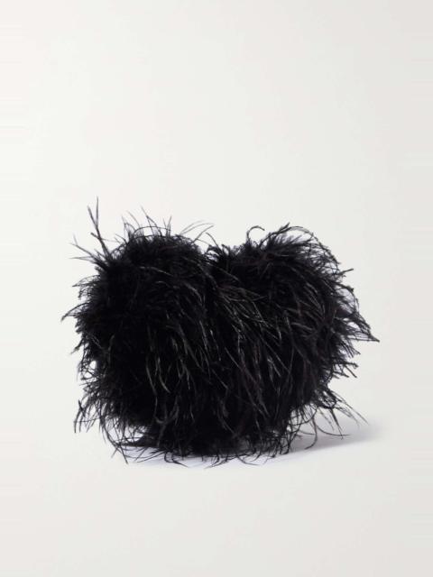 Heart Pillow feather-trimmed satin clutch