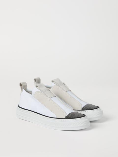 Knit and suede slip-on sneakers with precious toe