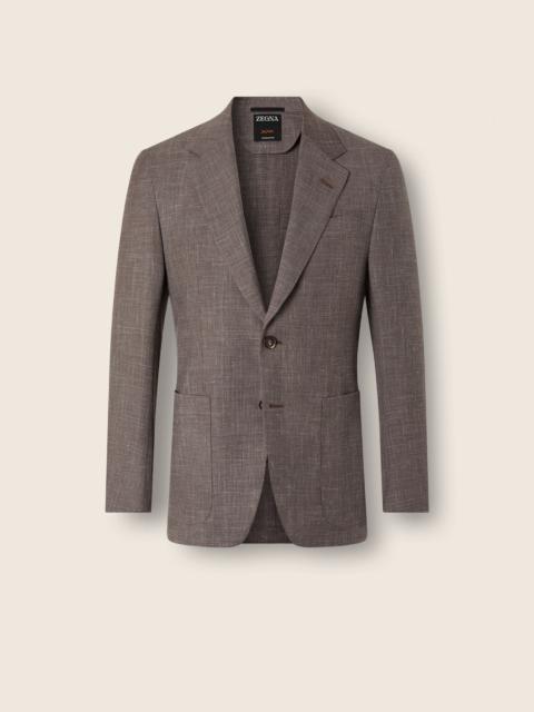 BROWN CROSSOVER WOOL SILK AND LINEN JACKET