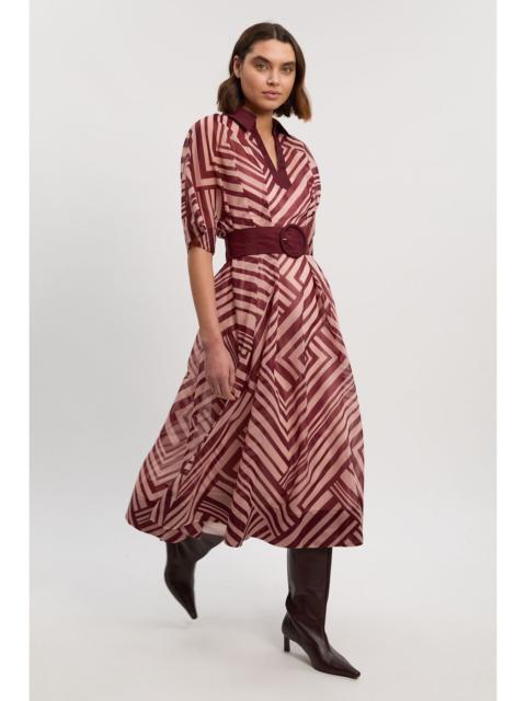 Printed Organdie Plunge Collared Maxi Dress