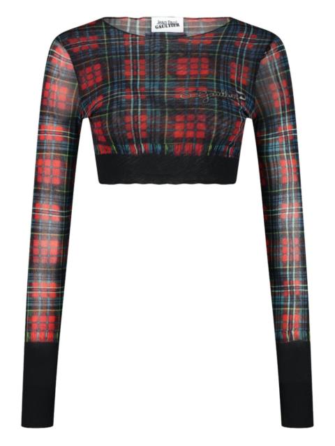 tartan-patterned safety pin-print crop top