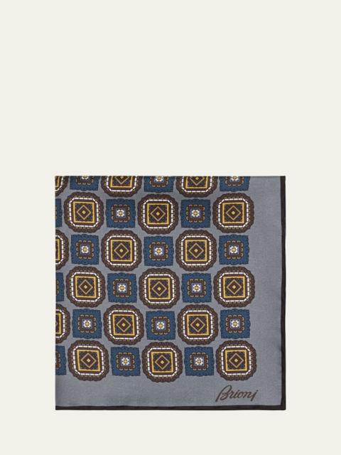 Men's Square Medallion Silk Pocket Square