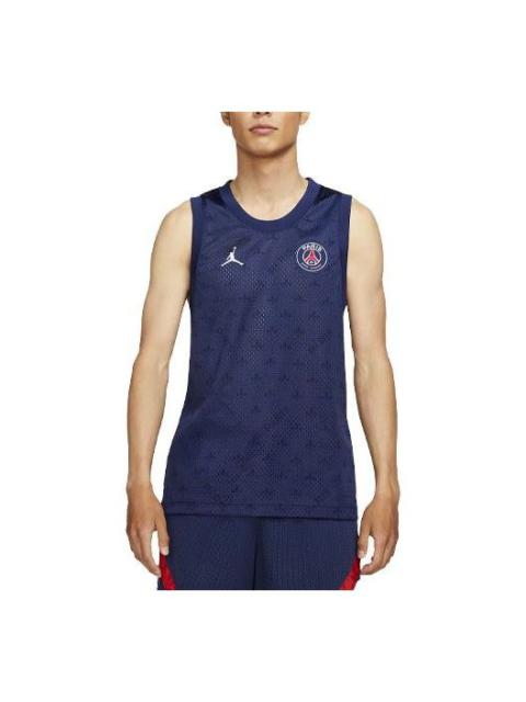 Air Jordan Mesh Paris Saint-Germain Full Print Breathable Soccer/Football Sports Vest Dark blue DB64