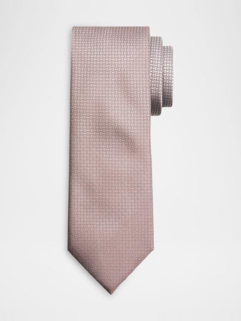 Men & apos;s Micro-Geometric Square Jacquard Silk Tie