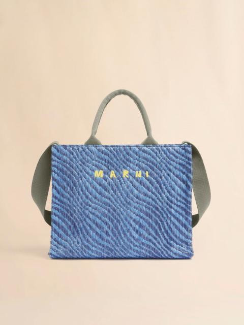 BLUE WAVY RAFFIA-EFFECT SMALL TOTE BAG