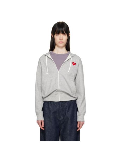 Gray Small Heart Zip-Up Hoodie