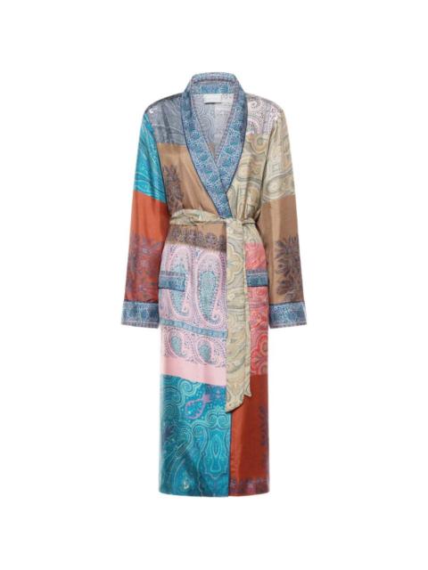 Aloe patchwork-print silk coat