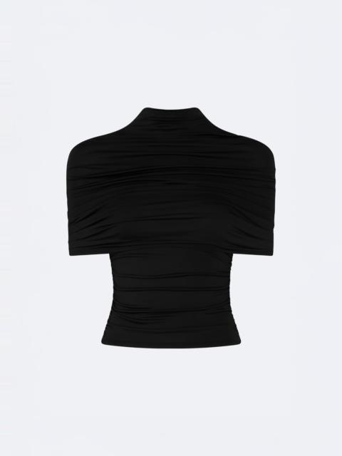 Jersey Mock Neck Ruched Top