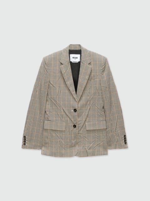 Ivory jacket in micro check with a wrinkled effect